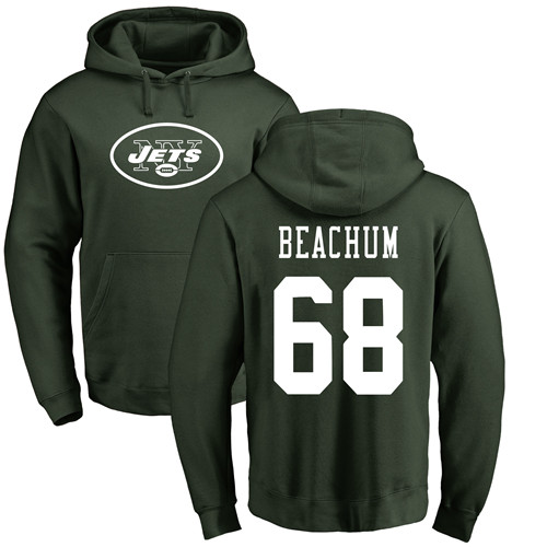 New York Jets Men Green Kelvin Beachum Name and Number Logo NFL Football 68 Pullover Hoodie Sweatshirts